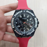 Guess Mainline Multifunction Crystals Black Dial Red Silicone Strap Watch For Men - GW0208G6 Authentic Buy Shop Now