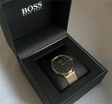 Hugo Boss Horizon Quartz Black Dial Gold Mesh Bracelet Watch For Men - HB1513735 Authentic Buy Shop Now