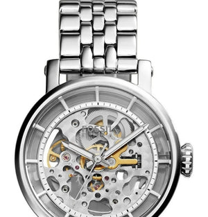 Fossil Boyfriend Automatic Skeleton Silver Dial Silver Steel Strap Watch for Women - ME3067 Authentic Buy Shop Now