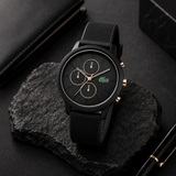 Lacoste 12.12 Chronograph Black Dial Black Silicon Strap Watch for Men - 2011247 Authentic Buy Shop Now