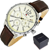 Tommy Hilfiger Gavin Chronograph White Dial Brown Leather Strap Watch for Men - 1791467 Authentic Buy Shop Now