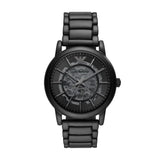 Emporio Armani Meccanico Skeleton Black Dial Black Steel Strap Watch For Men - AR60045 Authentic Buy Shop Now