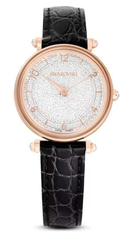 Swarovski Crystalline Wonder Silver Dial Black Leather Strap Watch for Women - 5653359 Authentic Buy Shop Now