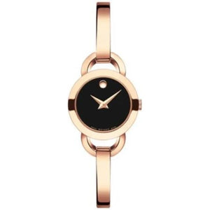 Movado Rondiro 22mm Black Dial Rose Gold Steel Strap Watch For Women - 0607065 Authentic Buy Shop Now