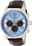 Guess Horizon Chronograph Analog Blue Dial Brown Leather Strap Watch For Men - W0380G6 Authentic Buy Shop Now