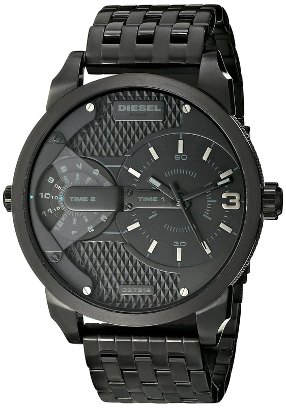 Diesel Mini Daddy Dual Time Black Dial Black Stainless Steel Strap Watch For Men - DZ7316 Authentic Buy Shop Now