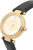Guess Park Avenue Quartz Gold Dial Black Leather Strap Watch For Women - W0838L1 Authentic Buy Shop Now