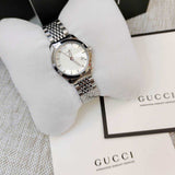 Gucci G Timeless Silver Dial Silver Steel Strap Watch For Women - YA126501 Authentic Buy Shop Now