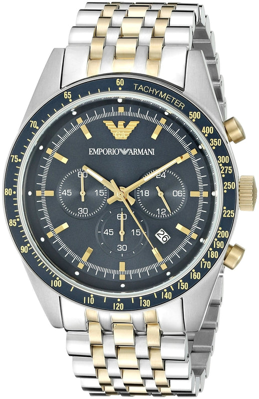 Emporio Armani Tazio Chronograph Blue Dial Two Tone Stainless Steel Watch For Men - AR6088 Authentic Buy Shop Now