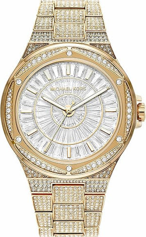 Michael Kors Lennox Three Hand Crystals White Dial Gold Steel Strap Watch For Women - MK6991 Authentic Buy Shop Now