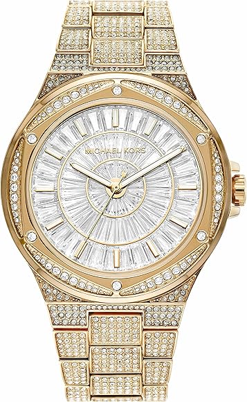 Michael Kors Lennox Three Hand Crystals White Dial Gold Steel Strap Watch For Women - MK6991 Authentic Buy Shop Now