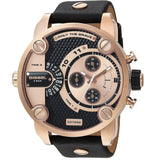 Diesel Little Daddy Black & Gold Dial Black Leather StrapWatch For Men - DZ7282 Authentic Buy Shop Now