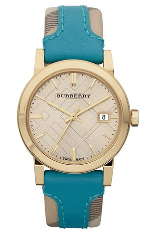 Burberry Heritage Gold Dial Blue Leather Strap Watch for Women - BU9112 Authentic Buy Shop Now