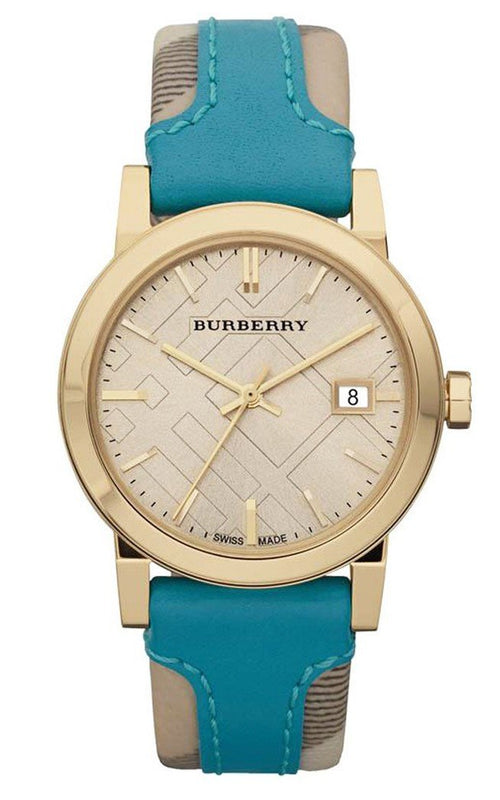 Burberry Heritage Gold Dial Blue Leather Strap Watch for Women - BU9112 Authentic Buy Shop Now