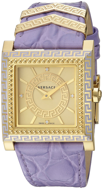Versace Day Glam Chronograph Gold Dial Purple Leather Strap Watch for Women - VQF040015 Authentic Buy Shop Now