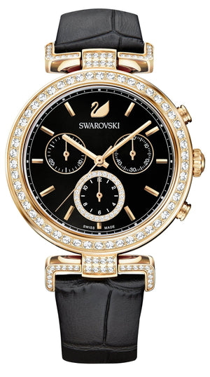 Swarovski Era Journey Chronograph Black Dial Black Leather Strap Watch for Women - 5295320 Authentic Buy Shop Now