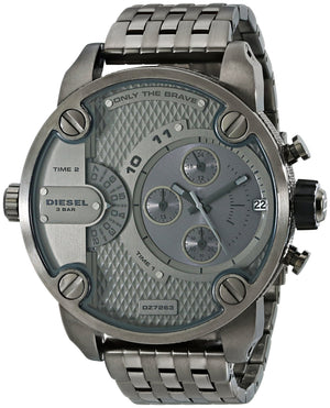 Diesel Little Daddy Dual Time Chronograph Grey Dial Stainless Steel Strap Watch For Men - DZ7263 Authentic Buy Shop Now
