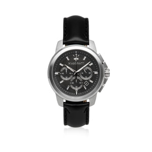 Maserati Successo 44mm Grey Dial Black Leather Strap Watch For Men - R8871621006 Authentic Buy Shop Now