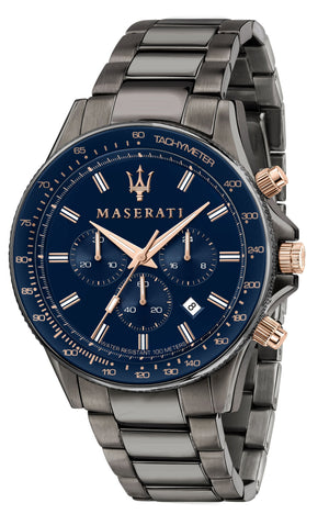 Maserati SFIDA Chronograph Blue Dial Grey Steel Strap Watch For Men - R8873640001 Authentic Buy Shop Now