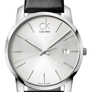 Calvin Klein City Date Silver Dial Black Leather Strap Watch for Men - K2G2G1C6 Authentic Buy Shop Now