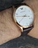 Emporio Armani Beta Chronograph White Dial Brown Leather Strap Watch For Men - AR1915 Authentic Buy Shop Now