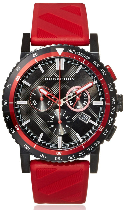 Burberry The City Chronograph Black Dial Red Rubber Strap Watch For Men - BU9805 Authentic Buy Shop Now