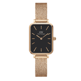 Daniel Wellington Quadro Melrose Black Dial Rose Gold Mesh Bracelet Watch For Women - DW00100432 Authentic Buy Shop Now