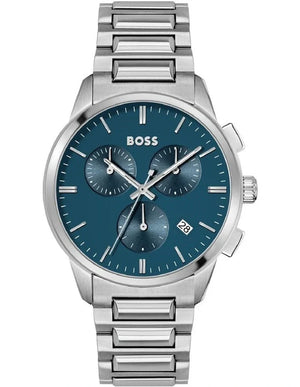 Hugo Boss Dapper Chronograph Blue Dial Silver Steel Strap Watch For Men - 1513927 Authentic Buy Shop Now