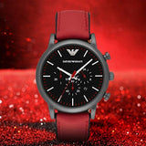 Emporio Armani Luigi Chronograph Black Dial Red Leather Strap Watch For Men - AR1971 Authentic Buy Shop Now