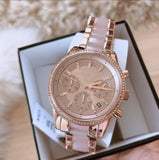 Michael Kors Ritz Chronograph Rose Gold Dial Two Tone Steel Strap Watch for Women - MK6307 Authentic Buy Shop Now