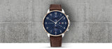 Tommy Hilfiger West Chronograph Blue Dial Brown Leather Strap Watch For Men - 1791712 Authentic Buy Shop Now