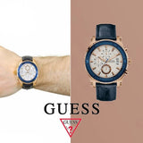 Guess Pinnacle Chronograph White Dial Blue Leather Strap Watch For Men - W0673G6 Authentic Buy Shop Now