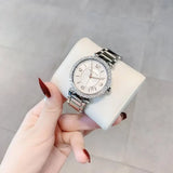 Michael Kors Parker Three Hand Mother of Pearl White Dial Silver Steel Strap Watch For Women - MK4694 Authentic Buy Shop Now