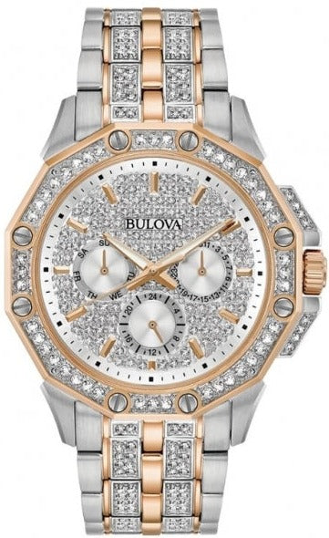 Bulova Octova Crystal Silver Dial Two Tone Steel Strap Watch for Men - 98C133 Authentic Buy Shop Now