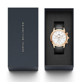 Daniel Wellington Iconic Chronograph Sheffield White Dial Black Leather Strap Watch For Men - DW00100646 Authentic Buy Shop Now