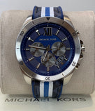 Michael Kors Brecken Chronograph Blue Dial Two Tone PVC Strap Watch For Men - MK8950 Authentic Buy Shop Now
