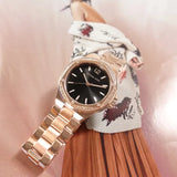 Michael Kors Lennox Three-Hand Black Dial Rose Gold Steel Strap Watch For Women - MK7233 Authentic Buy Shop Now