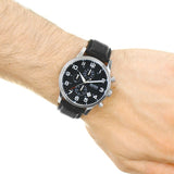 Hugo Boss Aeroliner Chronograph Quartz Black Dial Black Leather Strap Watch For Men - HB1512448 Authentic Buy Shop Now