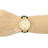 Michael Kors Sawyer Champagne Dial Black Leather Strap Watch for Women - MK2433 Authentic Buy Shop Now