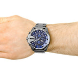 Diesel Mega Chief Chronograph Blue Dial Black Steel Strap Watch For Men - DZ4329 Authentic Buy Shop Now