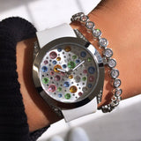 Guess Wanderlust Crystals Silver Dial White Rubber Strap Watch For Women - W1059L3 Authentic Buy Shop Now
