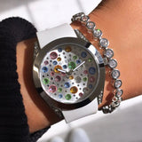 Guess Wanderlust Crystals Silver Dial White Rubber Strap Watch for Women - W1059L1 Authentic Buy Shop Now