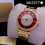 Michael Kors Caitlin Red Dial Rose Gold Stainless Steel Strap Watch for Women - MK3377 Authentic Buy Shop Now