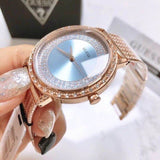 Guess Willow Crystal Blue Dial Rose Gold Mesh Bracelet Watch For Women - W0836L1 Authentic Buy Shop Now