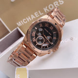 Michael Kors Brecken Chronograph Analog Black Dial Rose Gold Steel Strap Watch For Women - MK8563 Authentic Buy Shop Now