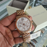 Michael Kors Lexington Chronograph White Dial Rose Gold Steel Strap Watch For Women - MK8313 Authentic Buy Shop Now