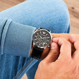 Emporio Armani Renato Chronograph Black Dial Black Leather Strap Watch For Men - AR2447 Authentic Buy Shop Now