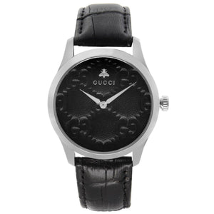 Gucci G Timeless Quartz Black Dial Black Leather Strap Watch For Men - YA1264031 Authentic Buy Shop Now