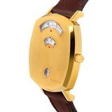 Gucci Grip Quartz Yellow Gold Dial Maroon Leather Strap Watch For Women - YA157405 Authentic Buy Shop Now
