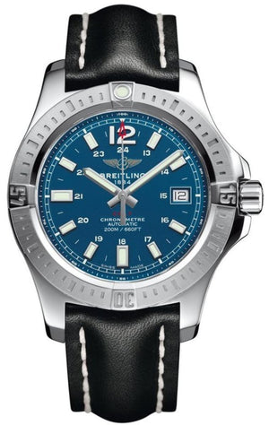 Breitling Colt Automatic Blue Dial Black Leather Strap 41mm Mens Watch - A1731311/G934/428X Authentic Buy Shop Now